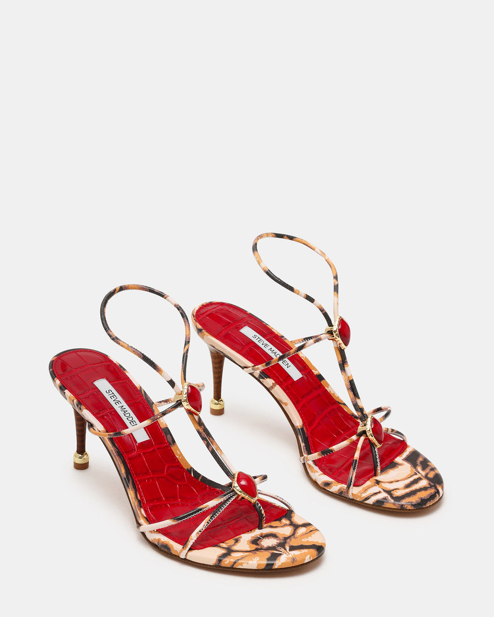 RAMOS-STONE RED/BROWN PRINT Strappy Stiletto Women's Heel | Steve Madden online