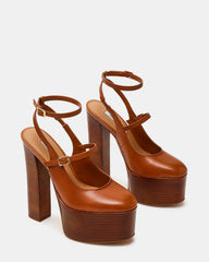 SCOTLYN Stacked Tan Leather Mary-Mary Platform Women's Block Heel | Steve Madden outlet