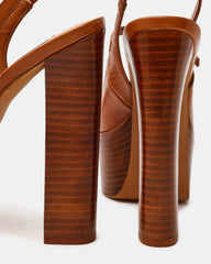 SCOTLYN Stacked Tan Leather Mary-Mary Platform Women's Block Heel | Steve Madden outlet
