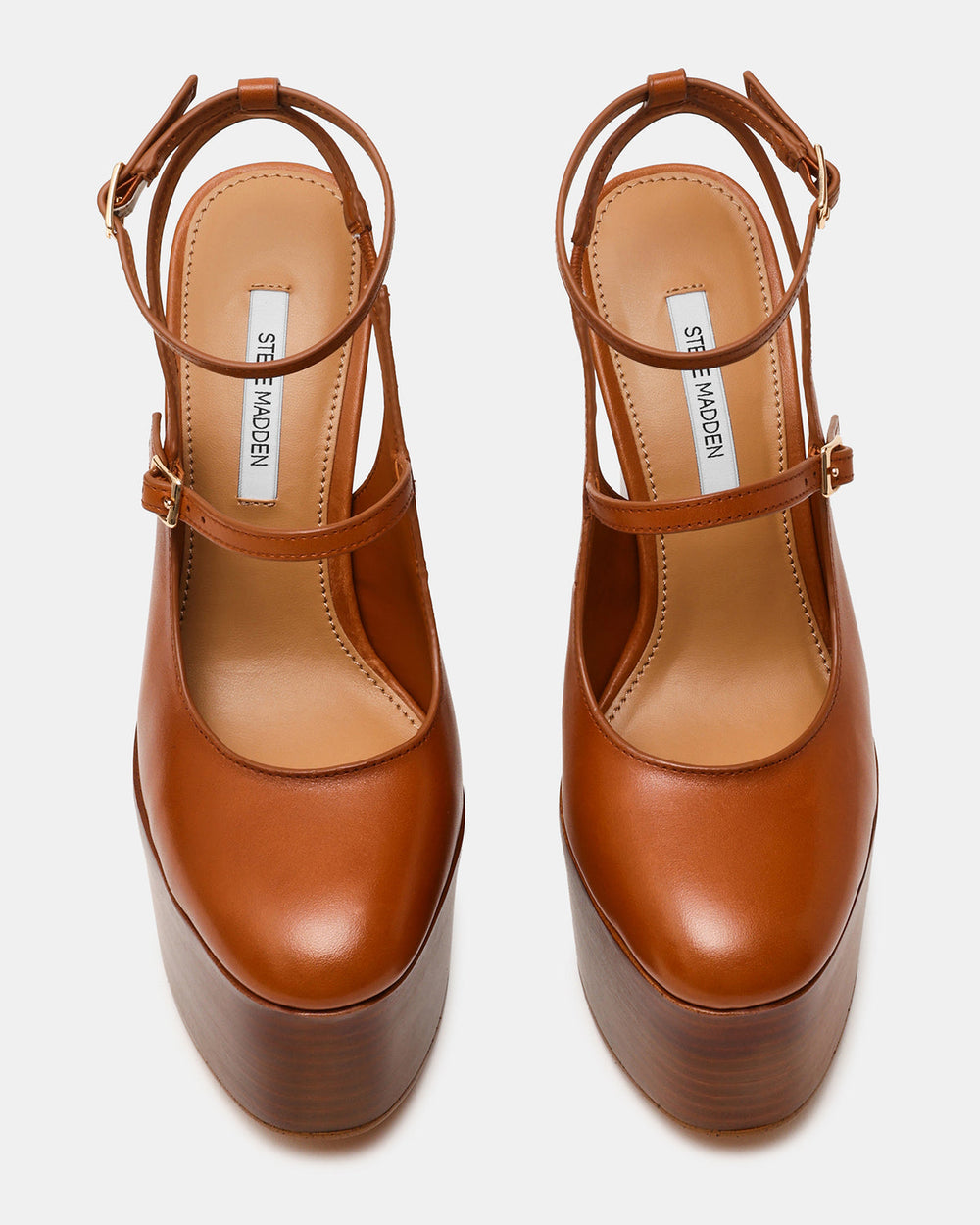 SCOTLYN Stacked Tan Leather Mary-Mary Platform Women's Block Heel | Steve Madden outlet