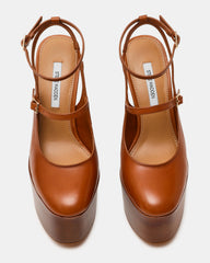 SCOTLYN Stacked Tan Leather Mary-Mary Platform Women's Block Heel | Steve Madden outlet