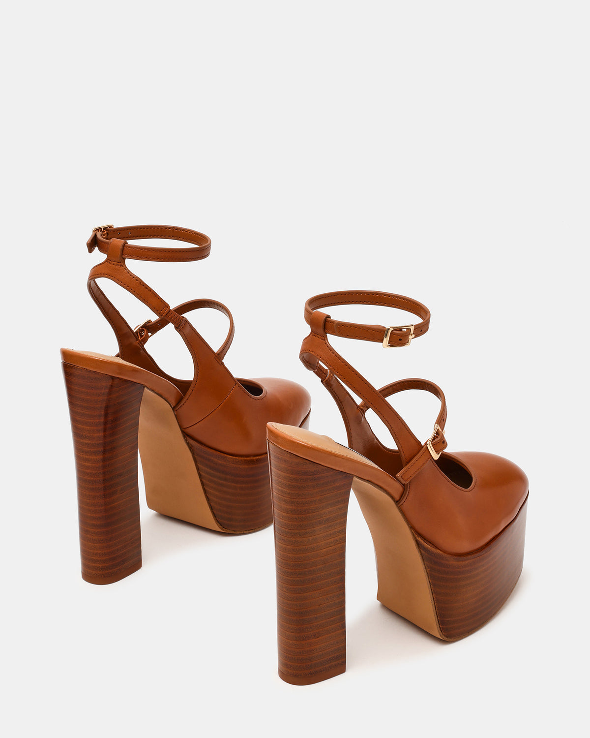 SCOTLYN Stacked Tan Leather Mary-Mary Platform Women's Block Heel | Steve Madden outlet