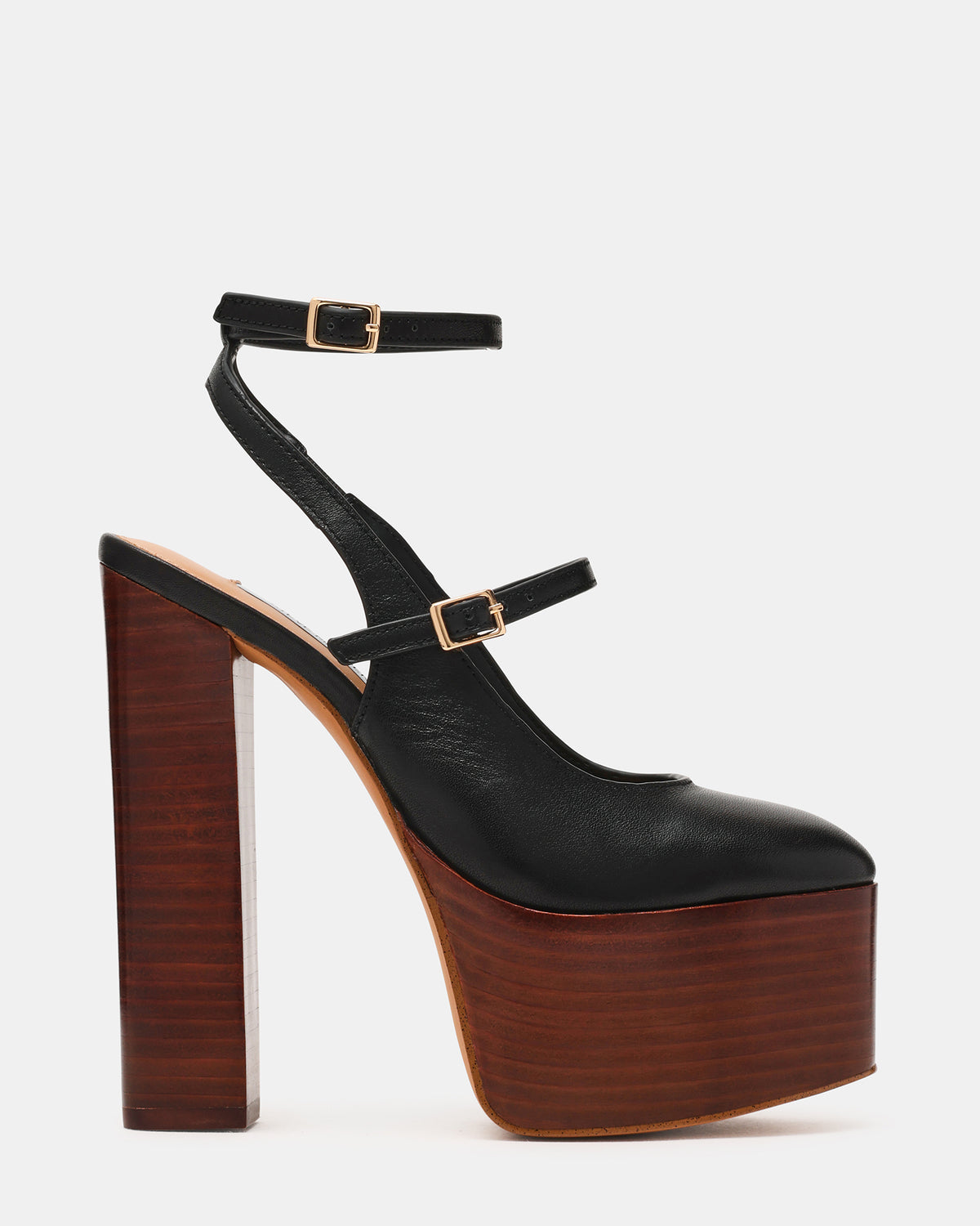 SCOTLYN Stacked Black Leather Mary-Mary Platform Women's Block Heel | Steve Madden Sale