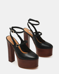 SCOTLYN Stacked Black Leather Mary-Mary Platform Women's Block Heel | Steve Madden Sale