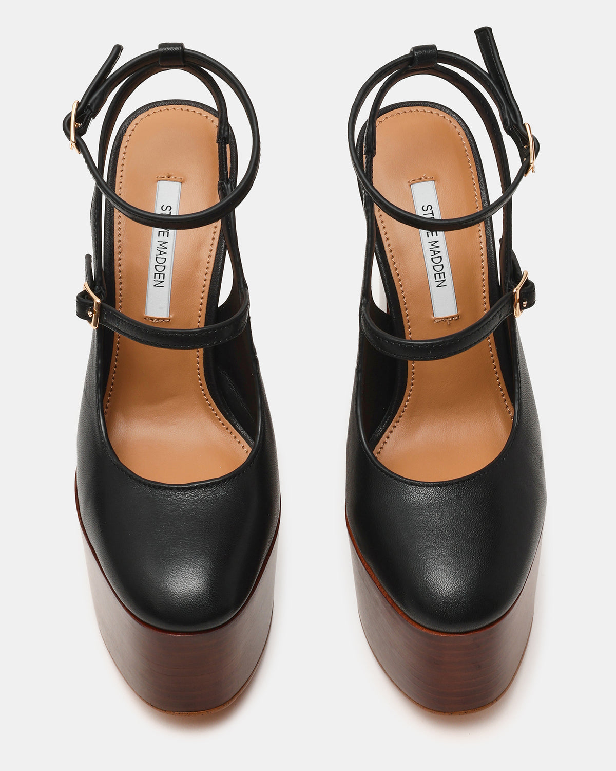 SCOTLYN Stacked Black Leather Mary-Mary Platform Women's Block Heel | Steve Madden Sale