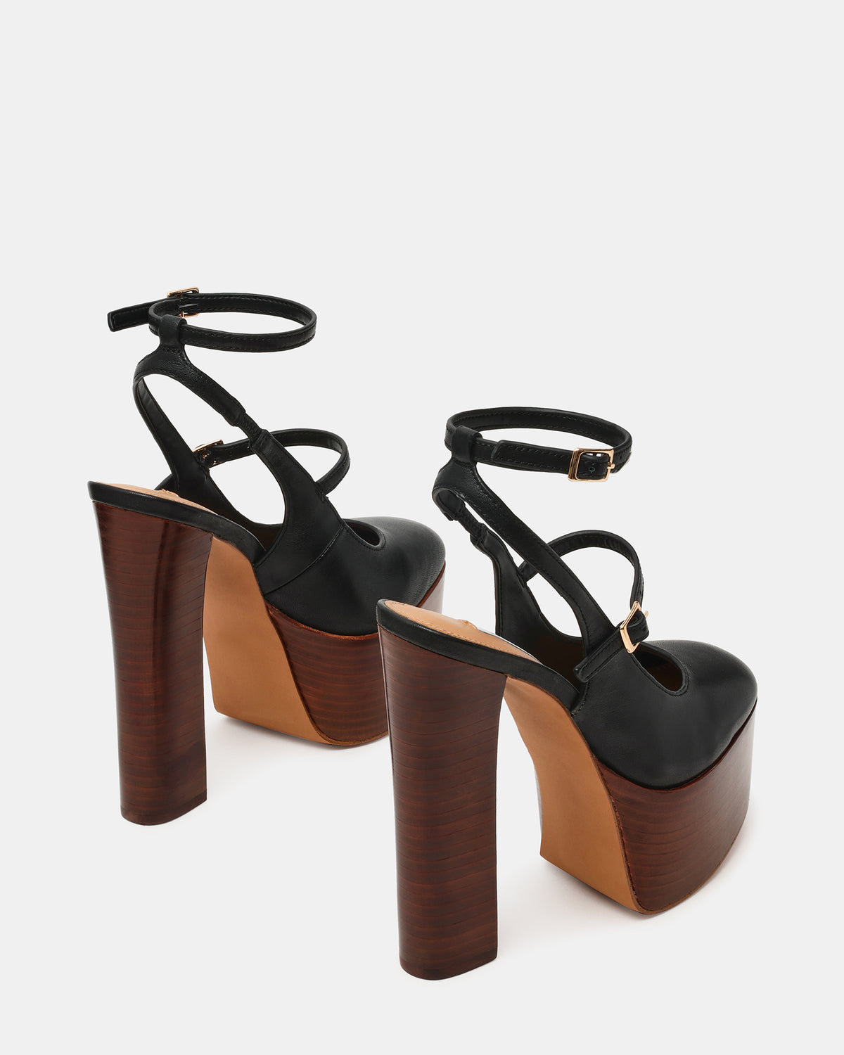SCOTLYN Stacked Black Leather Mary-Mary Platform Women's Block Heel | Steve Madden Sale