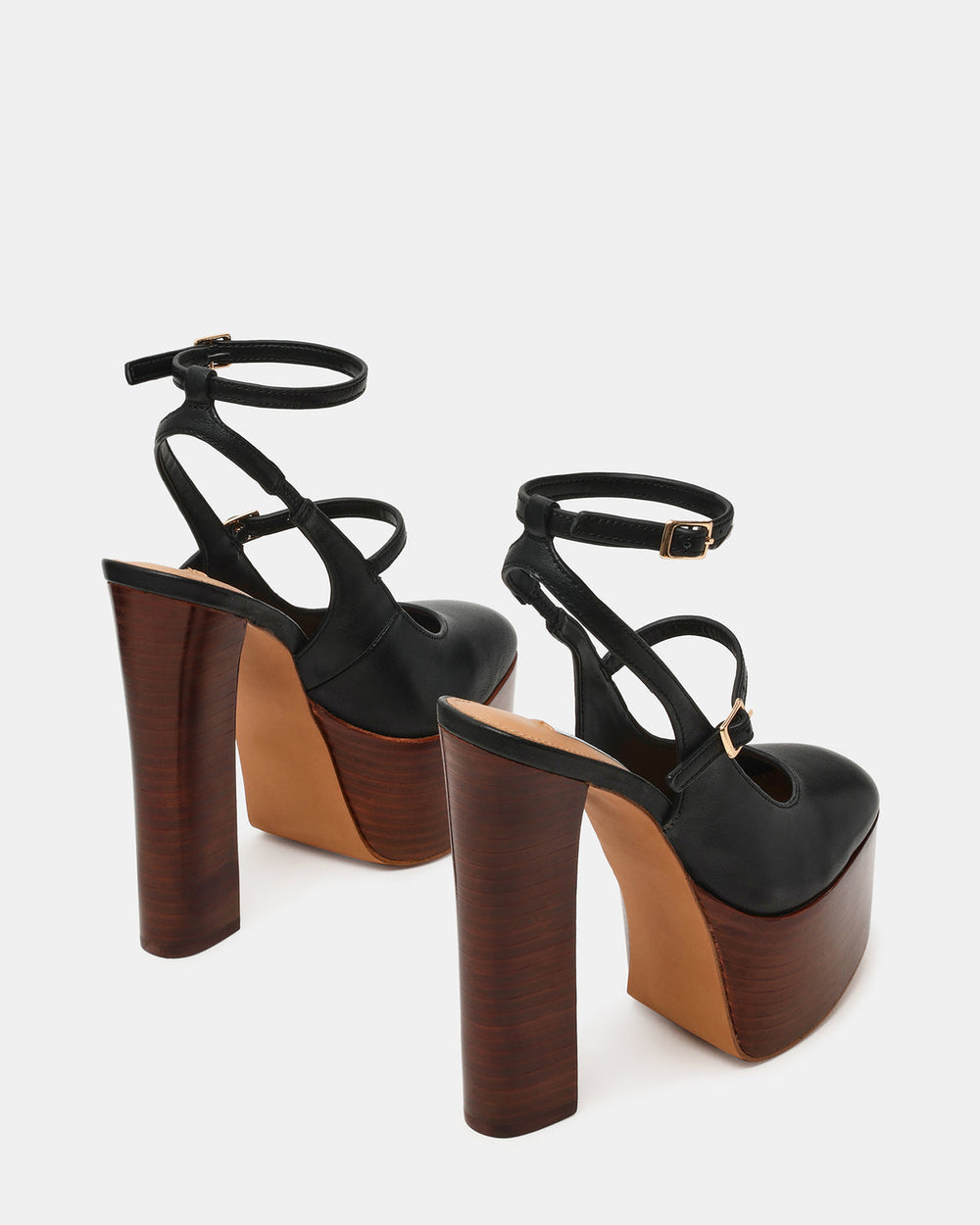 SCOTLYN Stacked Black Leather Mary-Mary Platform Women's Block Heel | Steve Madden Sale
