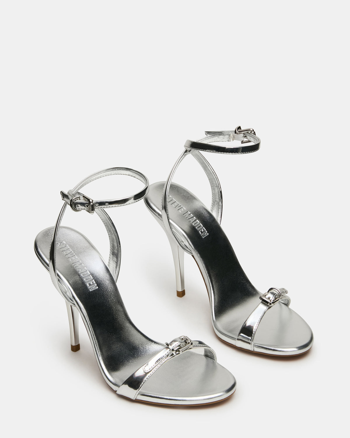 FOXX Silver Strappy Stiletto Open-Toe Women's Heel | Steve Madden for Sale