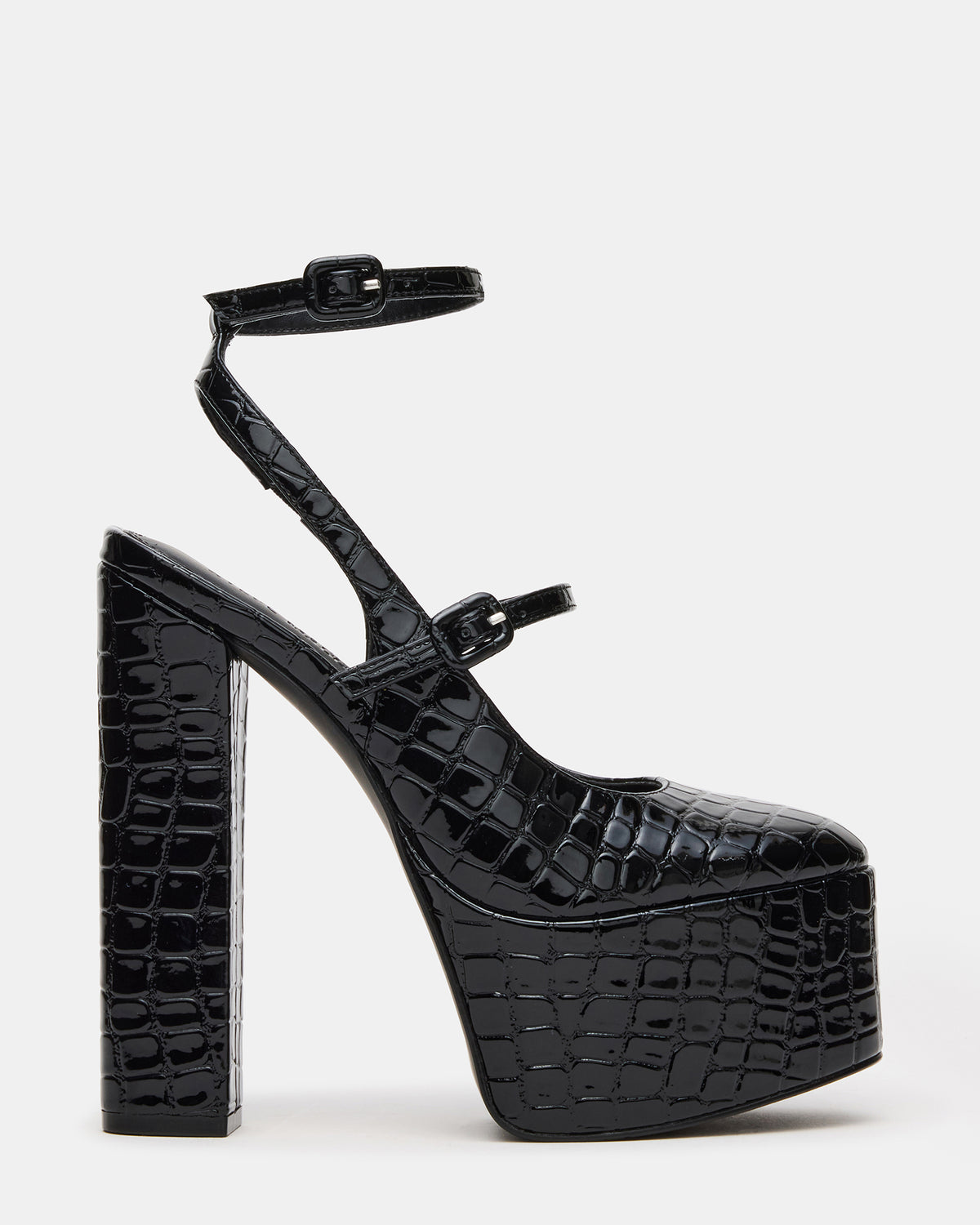 SCOTLYN Black Crocodile Women's Platform Block Heel | Steve Madden for Sale