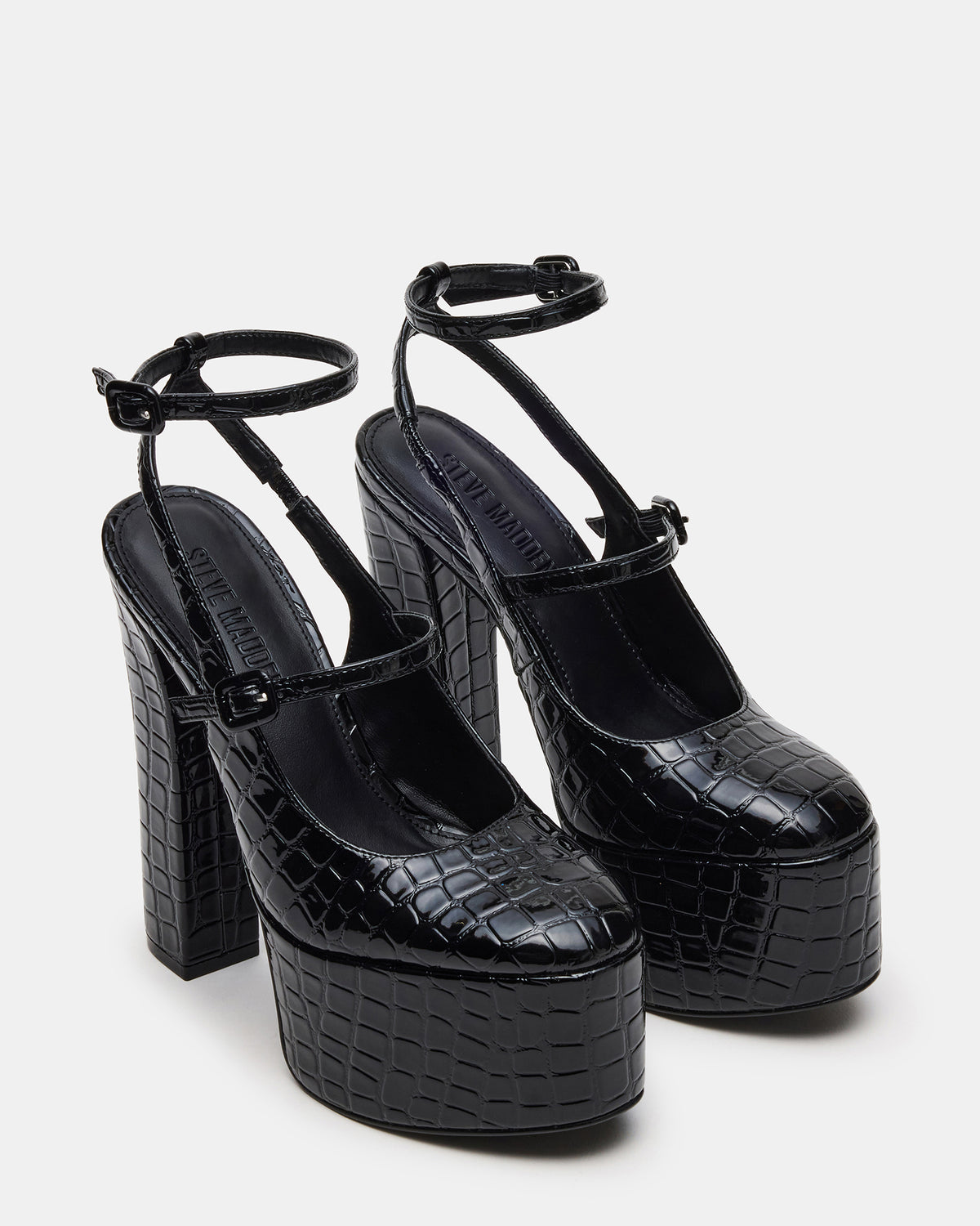 SCOTLYN Black Crocodile Women's Platform Block Heel | Steve Madden for Sale