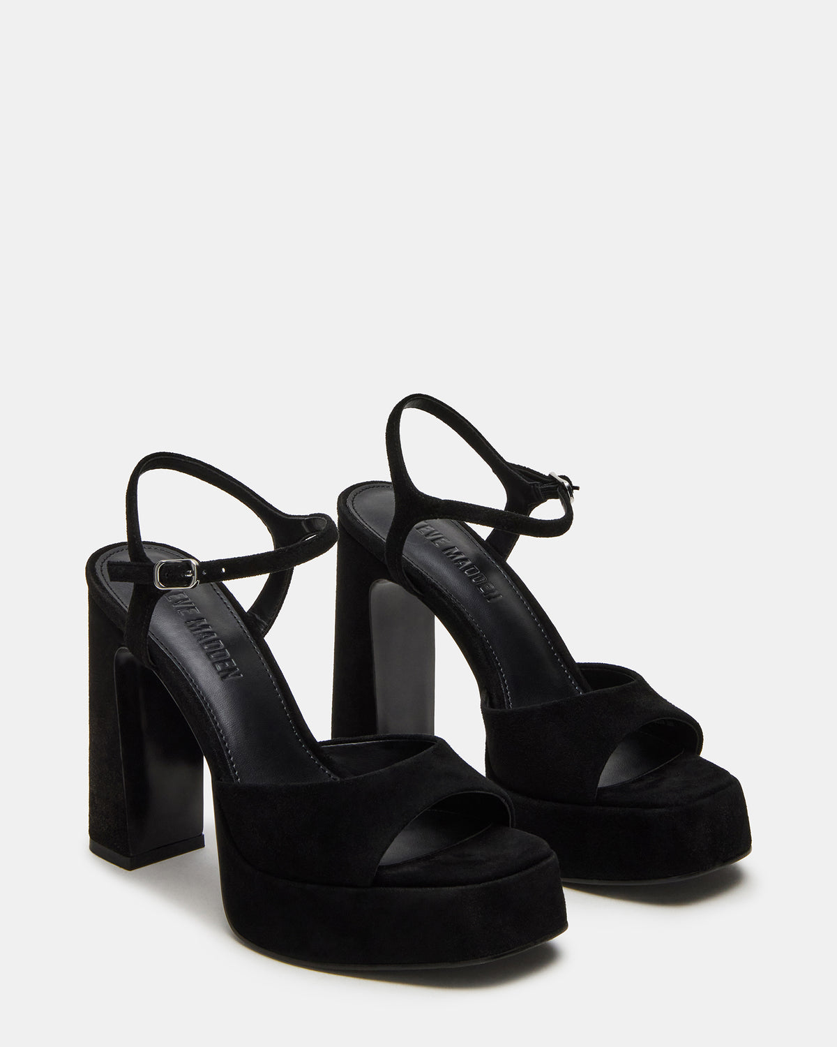 LINADRA Black Suede Women's Platform Square-Toe Strappy Heel | Steve Madden discount