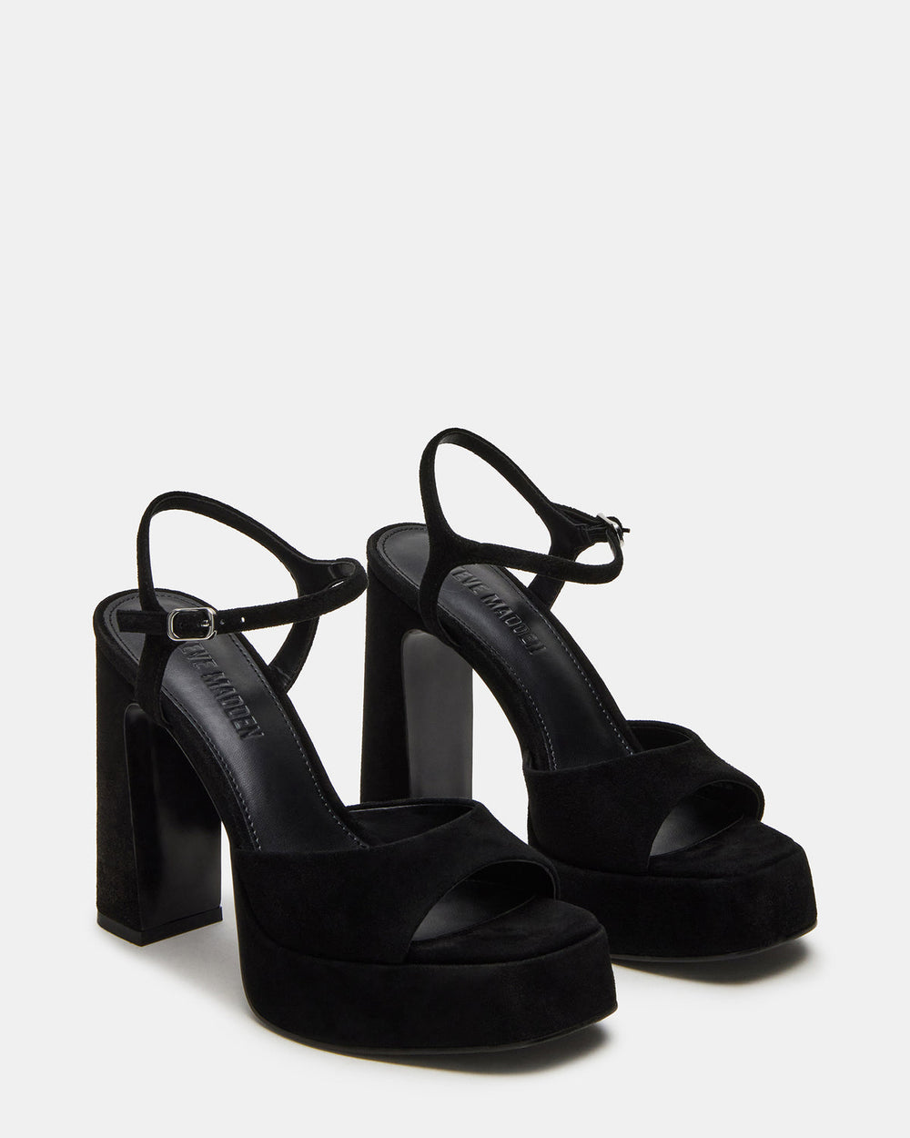 LINADRA Black Suede Women's Platform Square-Toe Strappy Heel | Steve Madden discount