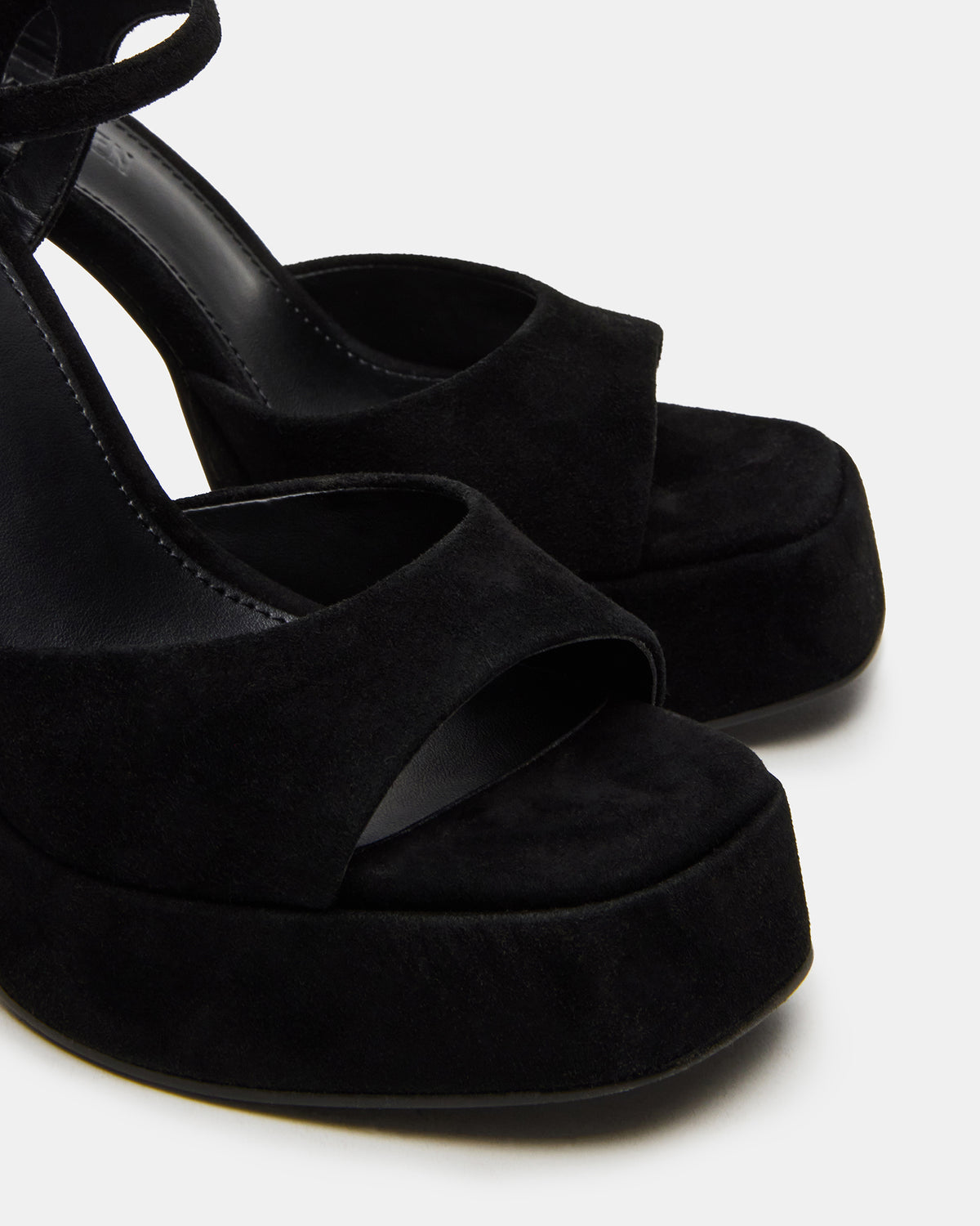 LINADRA Black Suede Women's Platform Square-Toe Strappy Heel | Steve Madden discount