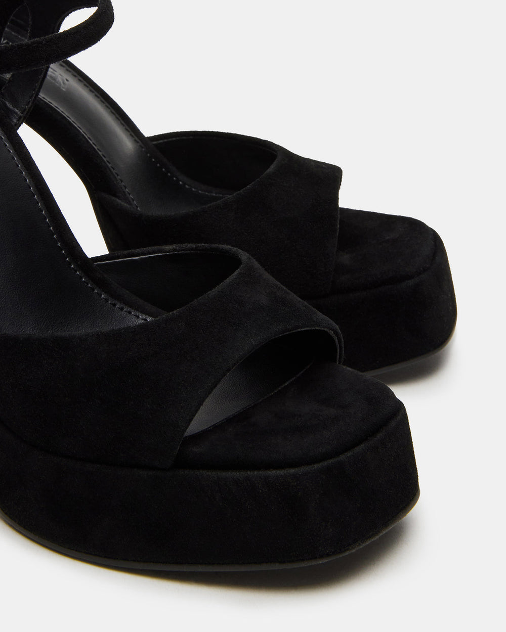 LINADRA Black Suede Women's Platform Square-Toe Strappy Heel | Steve Madden discount