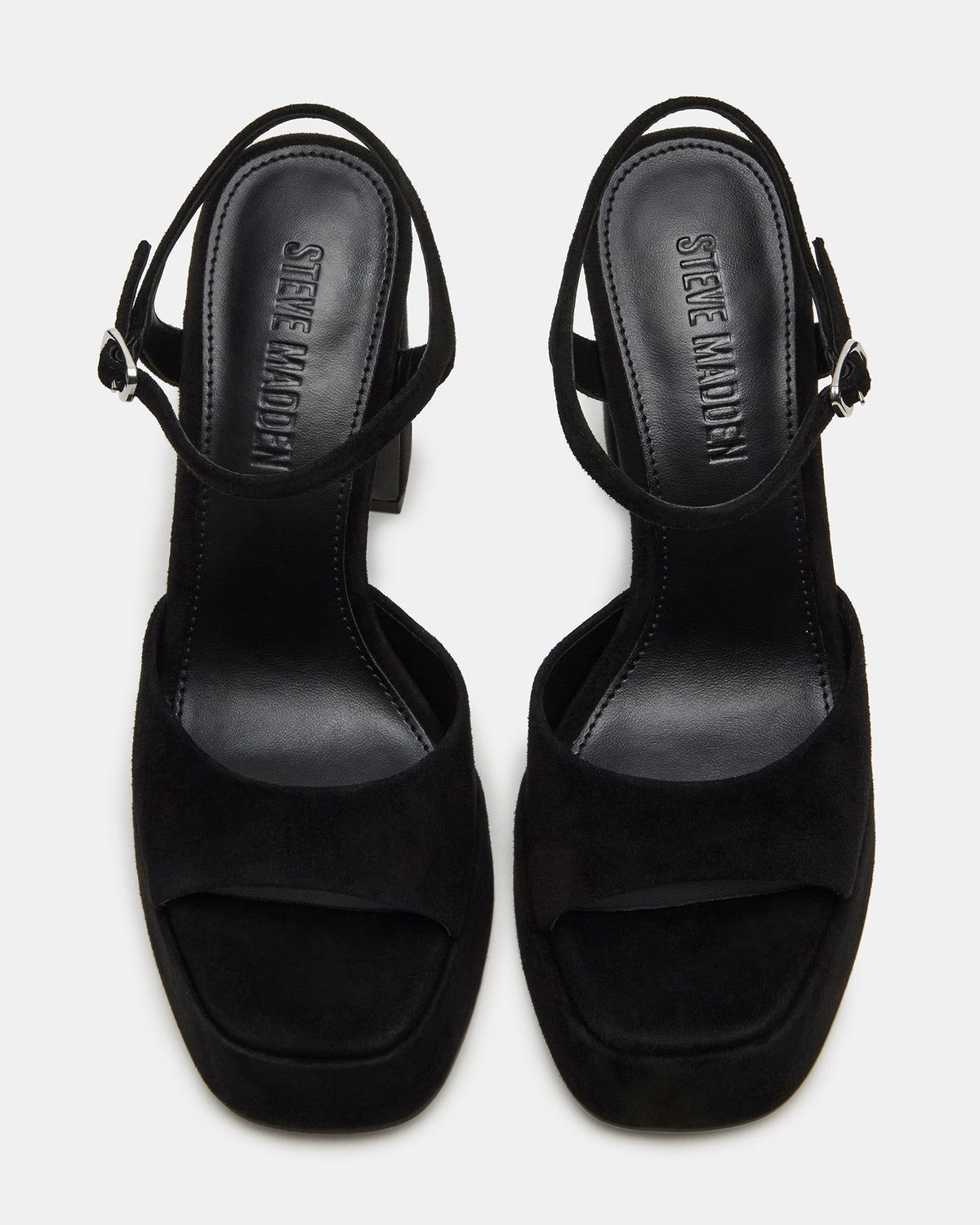 LINADRA Black Suede Women's Platform Square-Toe Strappy Heel | Steve Madden discount
