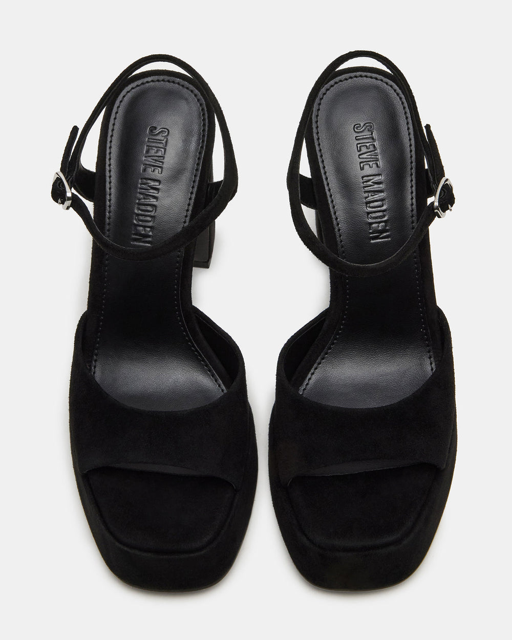 LINADRA Black Suede Women's Platform Square-Toe Strappy Heel | Steve Madden discount