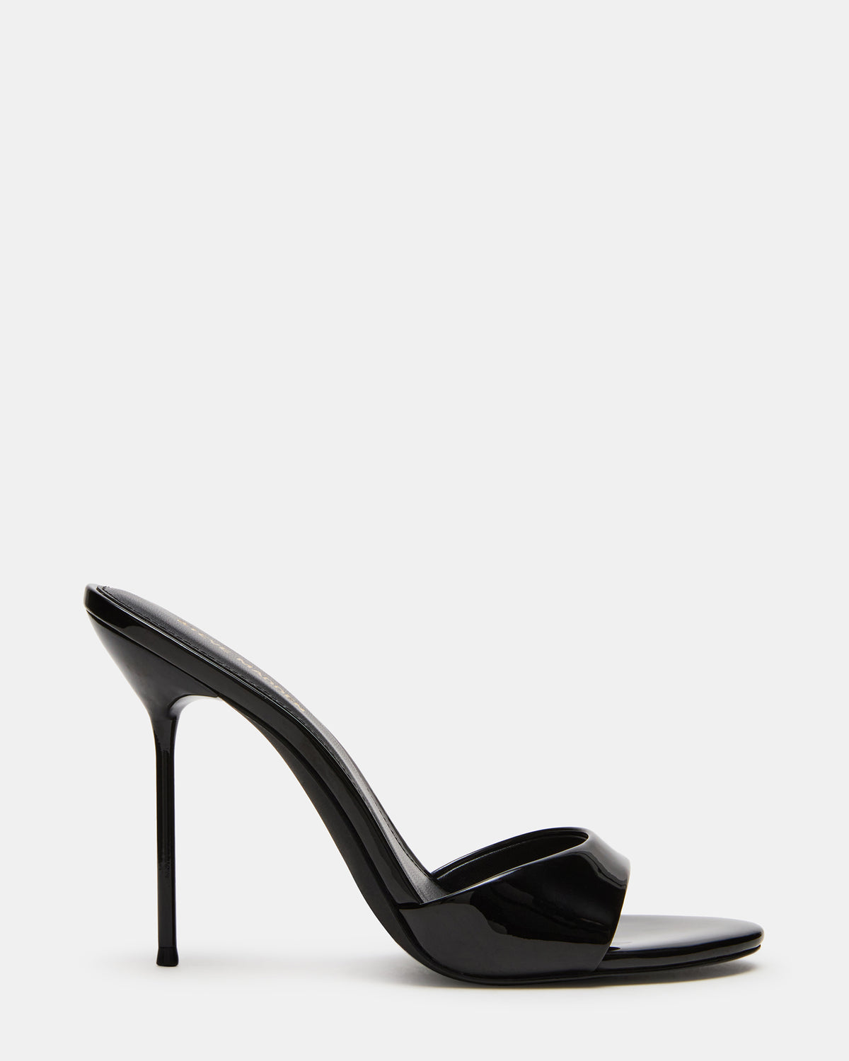 DAVINA Black Patent Rounded Open-Toe Mule Stiletto Women's Heel | Steve Madden outlet