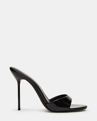 DAVINA Black Patent Rounded Open-Toe Mule Stiletto Women's Heel | Steve Madden outlet