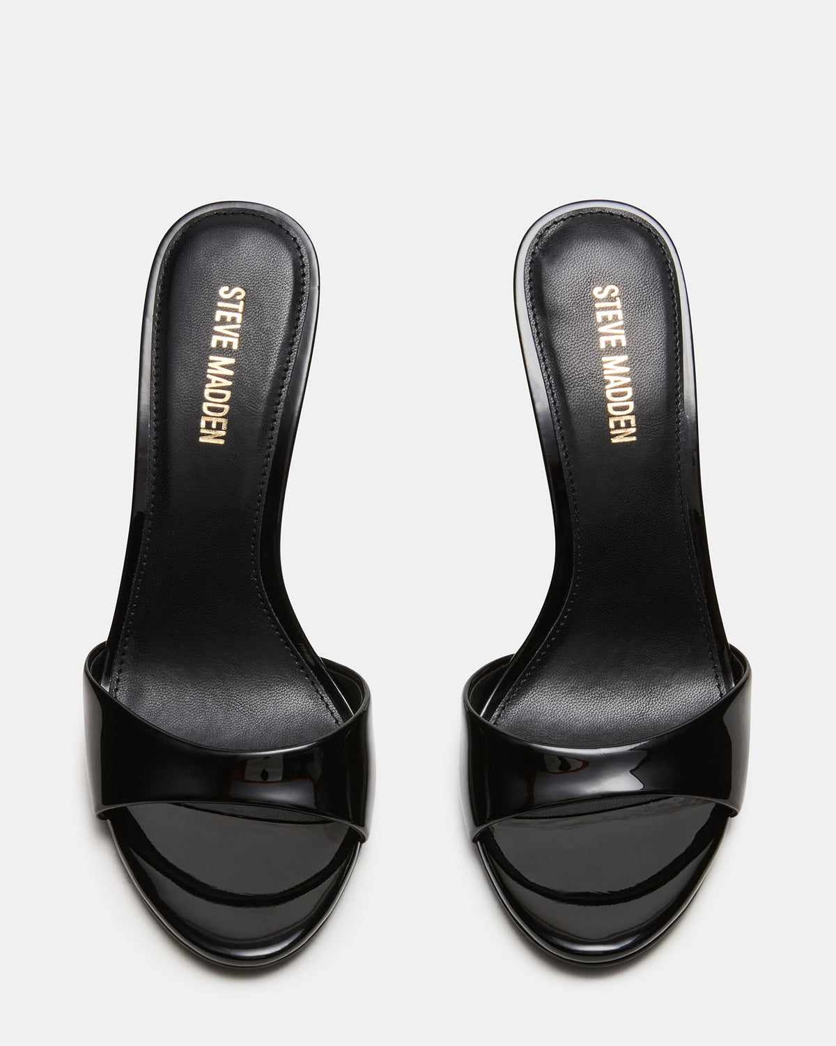 DAVINA Black Patent Rounded Open-Toe Mule Stiletto Women's Heel | Steve Madden outlet