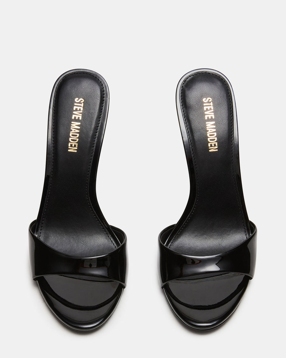 DAVINA Black Patent Rounded Open-Toe Mule Stiletto Women's Heel | Steve Madden outlet
