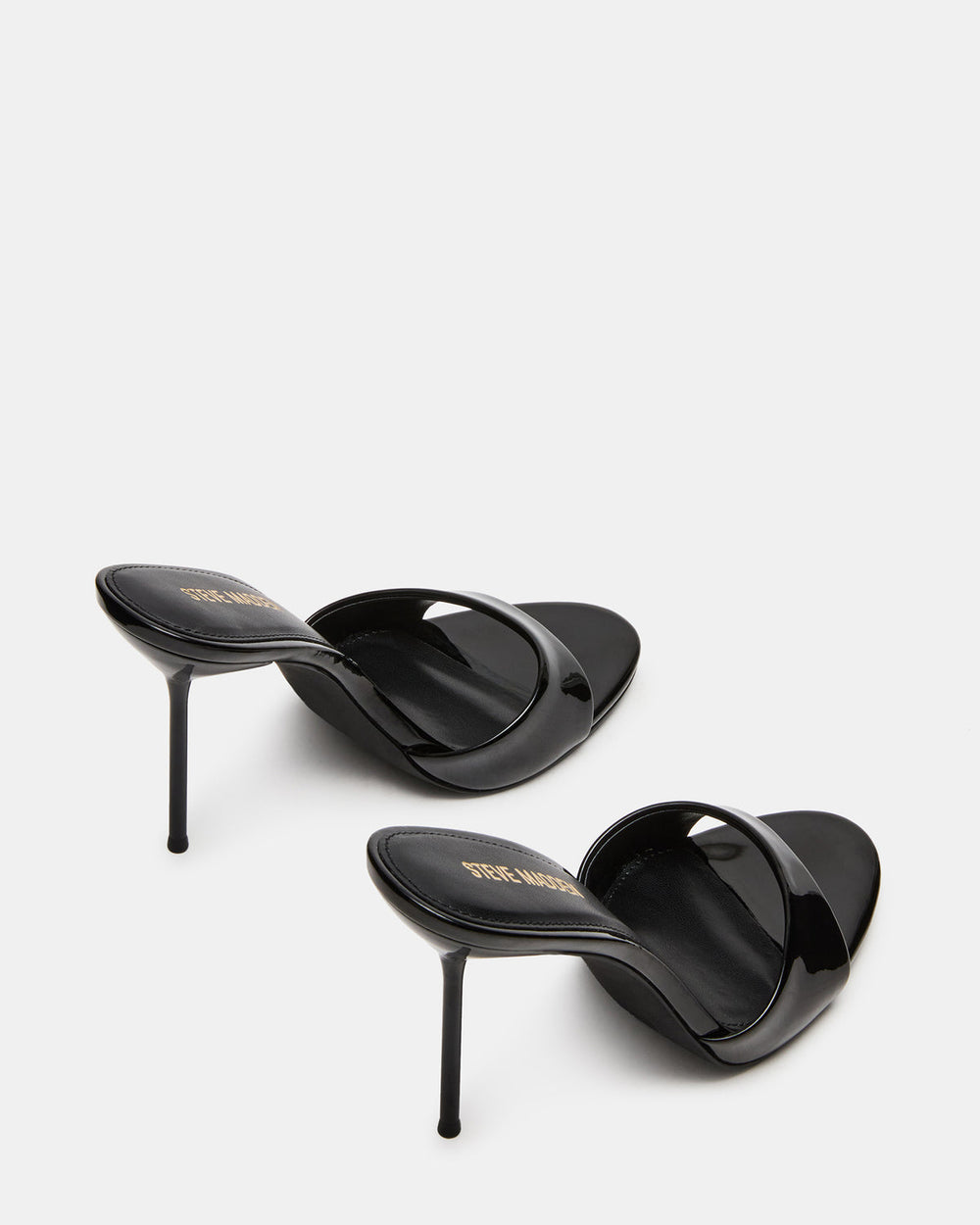 DAVINA Black Patent Rounded Open-Toe Mule Stiletto Women's Heel | Steve Madden outlet