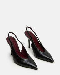 ANDROMEDA Black Leather Slingback Pointed-Toe Stiletto Pump Women's Heel | Steve Madden Sale