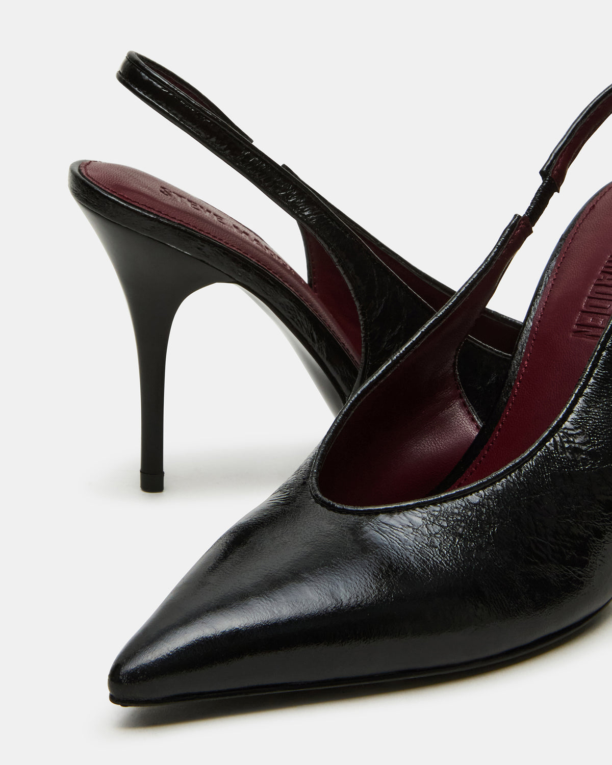 ANDROMEDA Black Leather Slingback Pointed-Toe Stiletto Pump Women's Heel | Steve Madden Sale
