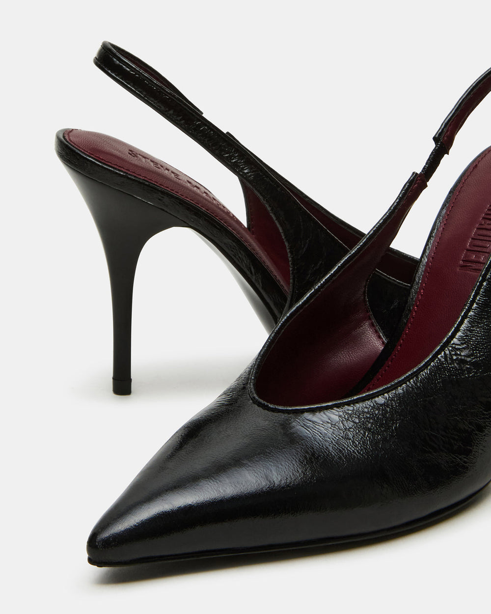 ANDROMEDA Black Leather Slingback Pointed-Toe Stiletto Pump Women's Heel | Steve Madden Sale