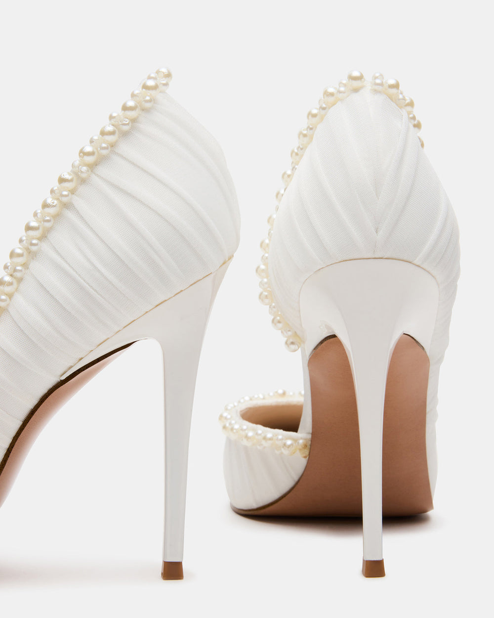 ELEGANT Pearl Ivory Mesh Ruched Pointed-Toe Stiletto Pump Women's Heel | Steve Madden near me