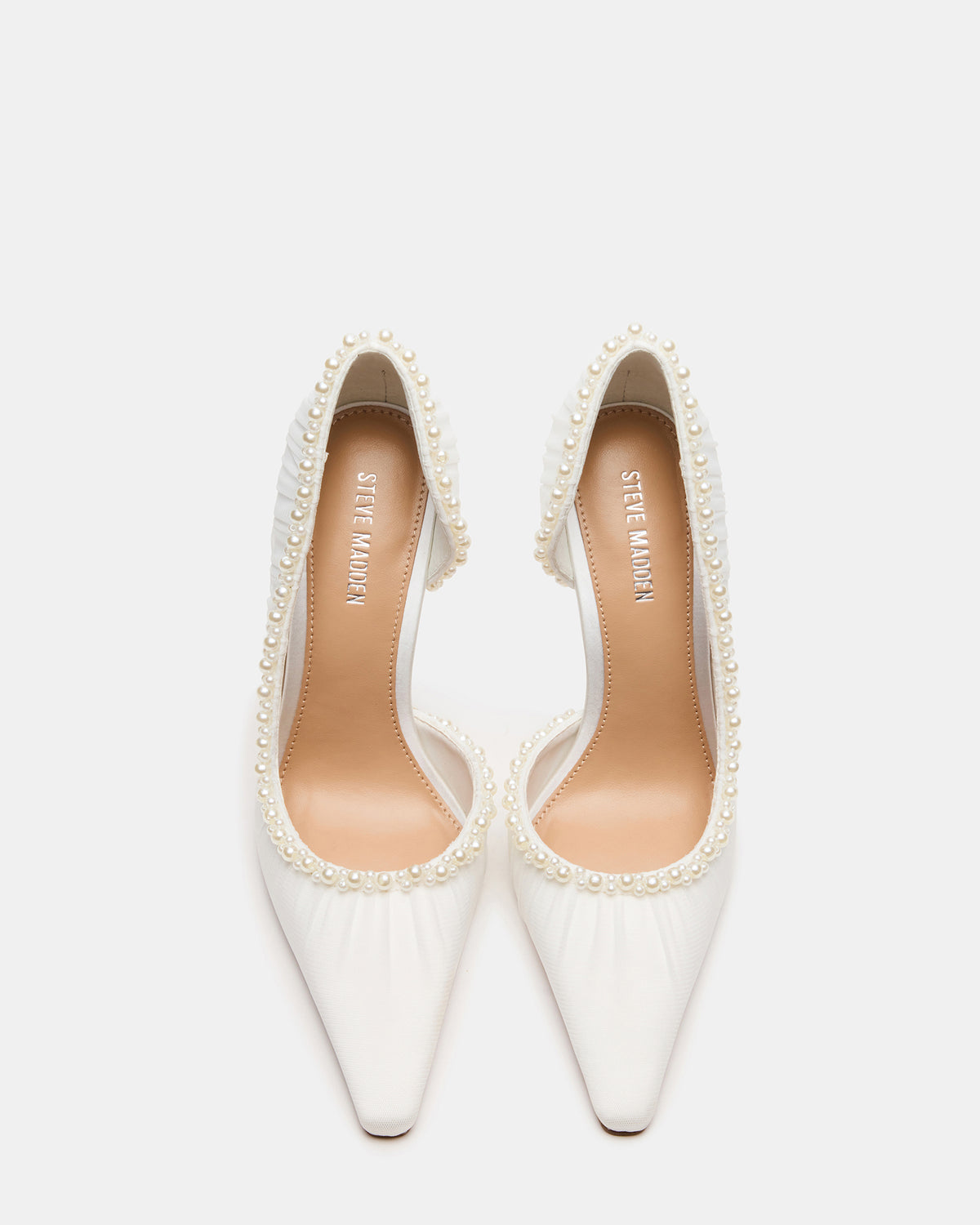 ELEGANT Pearl Ivory Mesh Ruched Pointed-Toe Stiletto Pump Women's Heel | Steve Madden near me