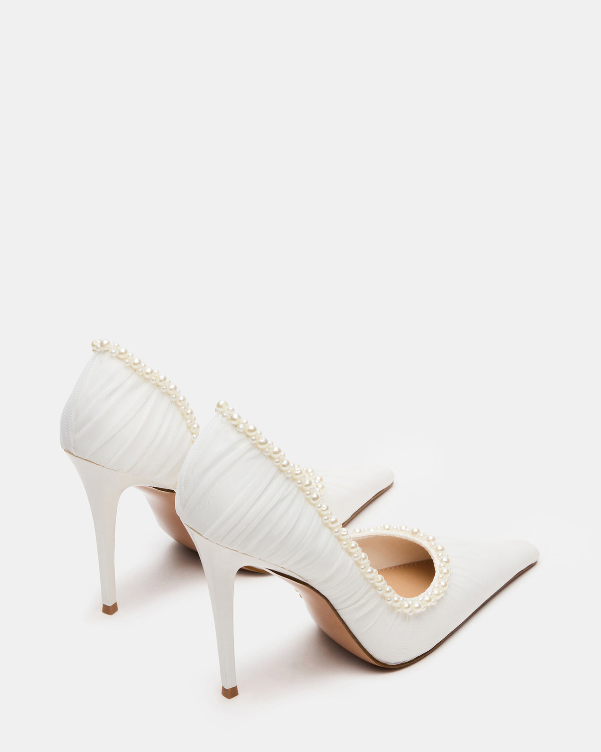 ELEGANT Pearl Ivory Mesh Ruched Pointed-Toe Stiletto Pump Women's Heel | Steve Madden near me