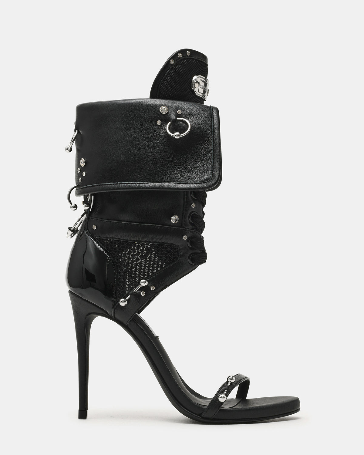 CASELLA Piercing Black Open-Toe Stiletto Lace-Up Women's Heel | Steve Madden online