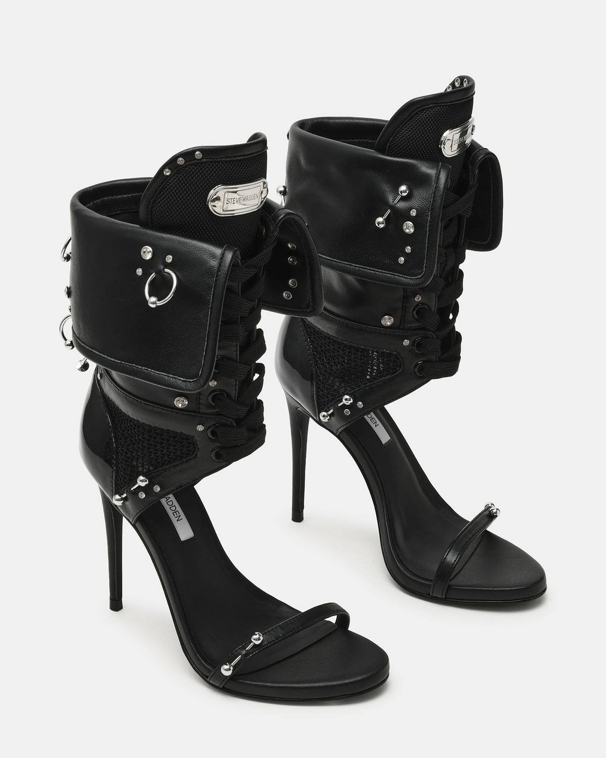 CASELLA Piercing Black Open-Toe Stiletto Lace-Up Women's Heel | Steve Madden online