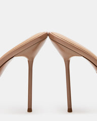 DAVINA Tan Patent Rounded Open-Toe Mule Stiletto Women's Heel | Steve Madden US