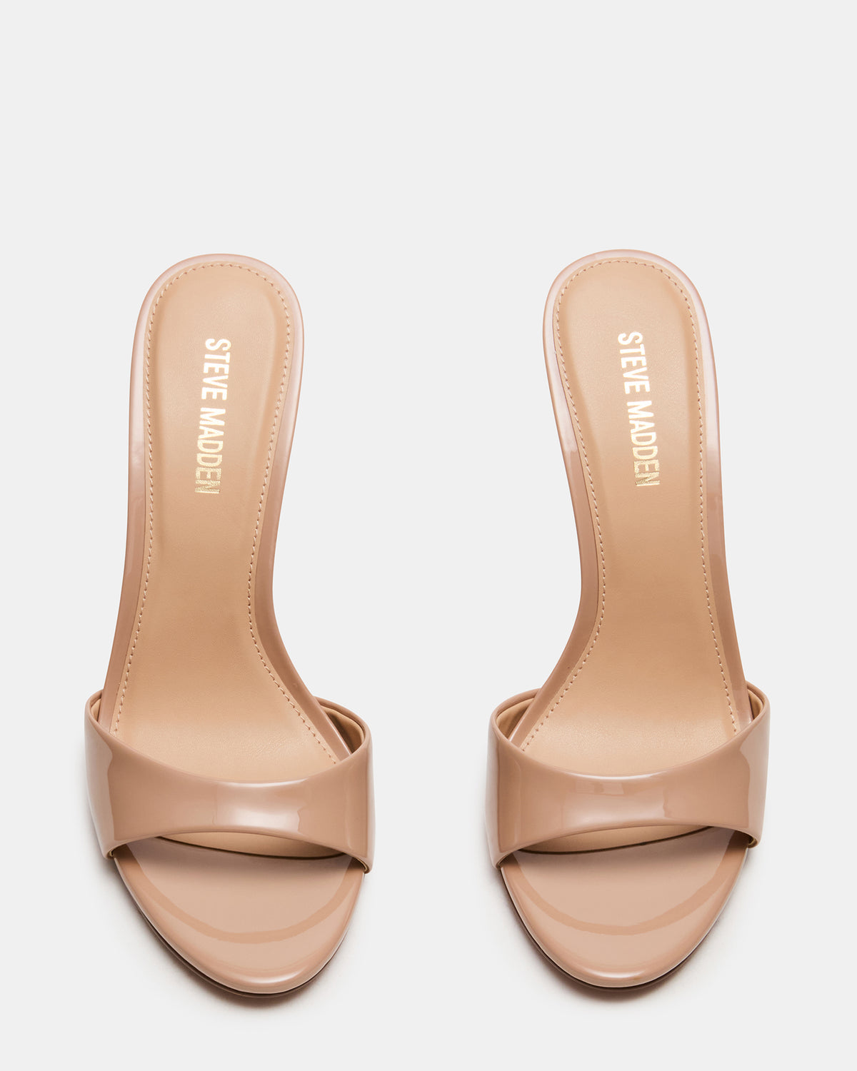 DAVINA Tan Patent Rounded Open-Toe Mule Stiletto Women's Heel | Steve Madden US