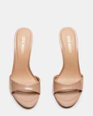 DAVINA Tan Patent Rounded Open-Toe Mule Stiletto Women's Heel | Steve Madden US