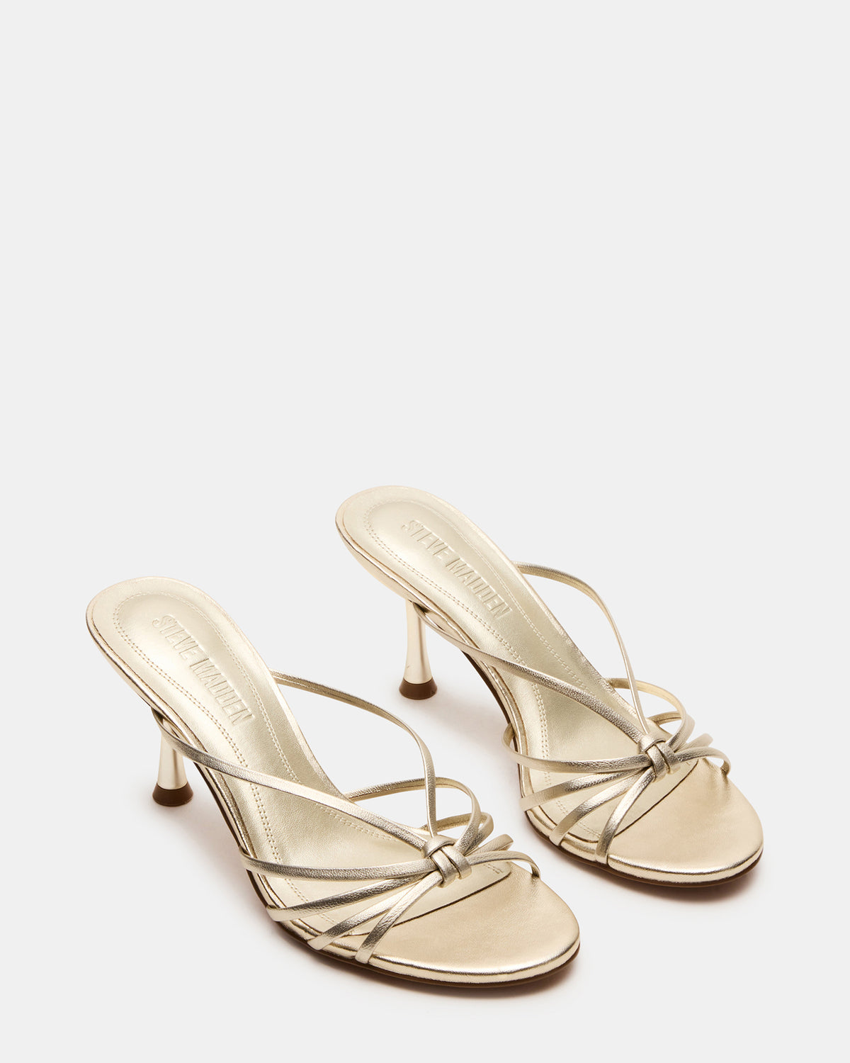 EDNA Champagne Leather Strappy Mule Women's Heel | Steve Madden outlet