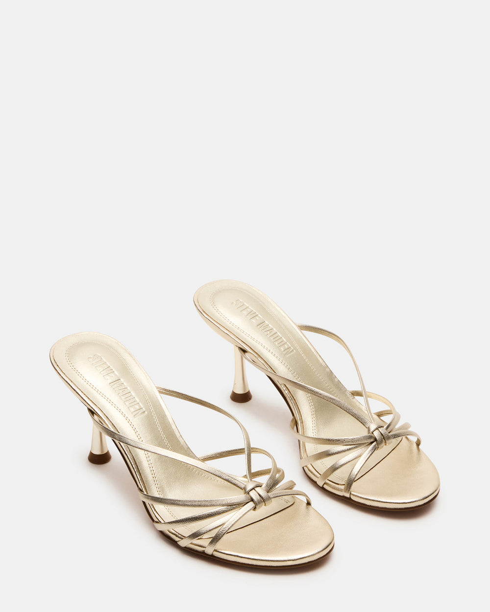 EDNA Champagne Leather Strappy Mule Women's Heel | Steve Madden outlet