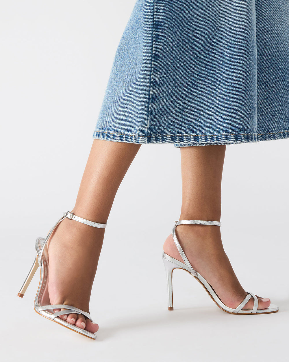JYPSEY Silver Leather Strappy Stiletto Women's Heel | Steve Madden Sale