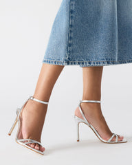 JYPSEY Silver Leather Strappy Stiletto Women's Heel | Steve Madden Sale