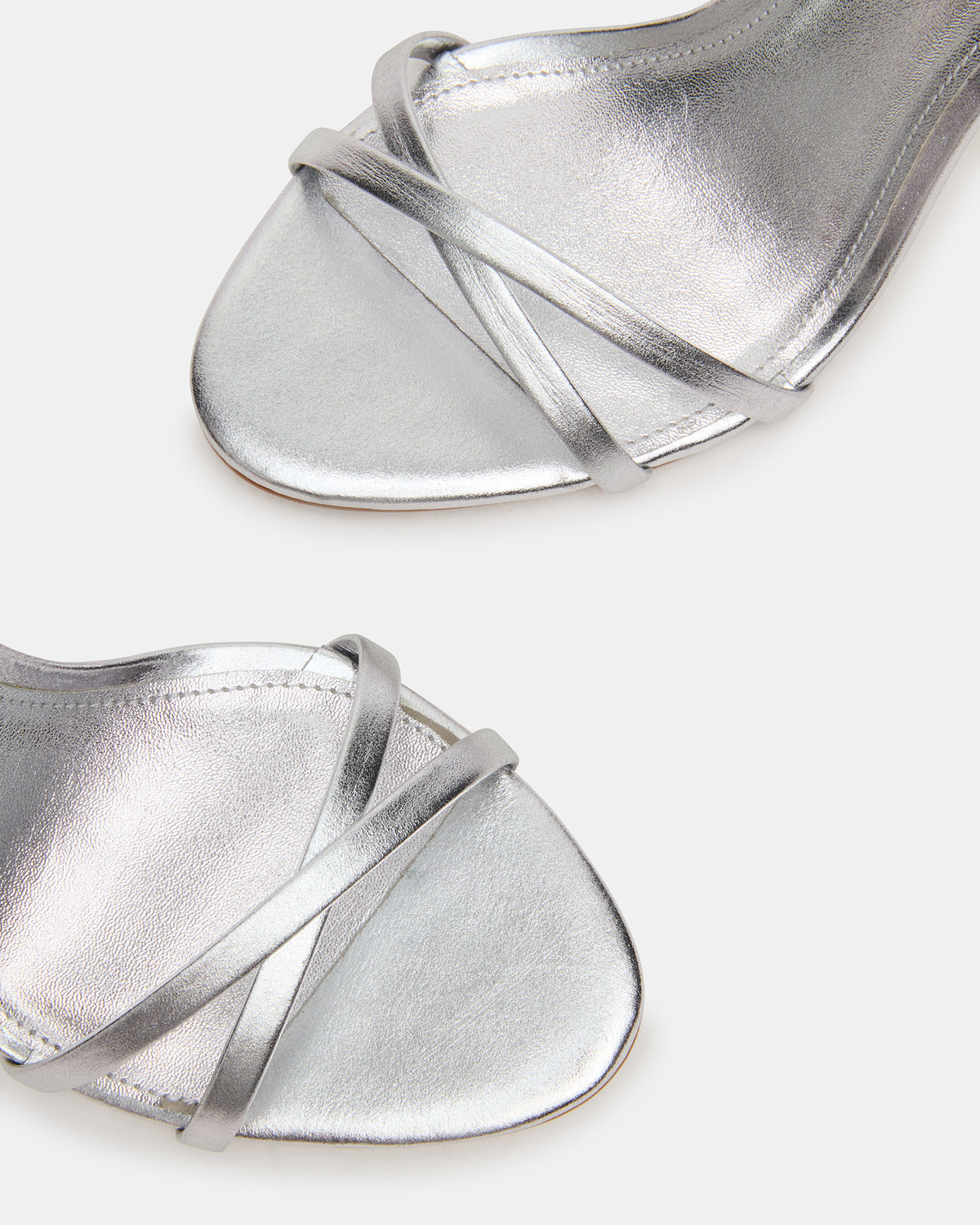 JYPSEY Silver Leather Strappy Stiletto Women's Heel | Steve Madden Sale
