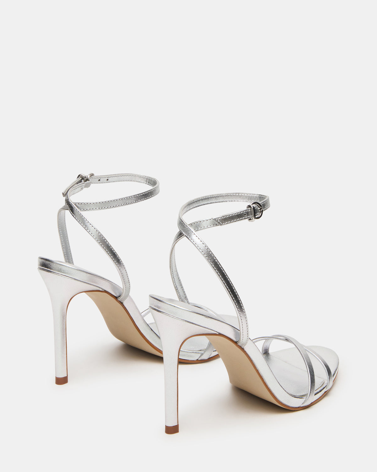 JYPSEY Silver Leather Strappy Stiletto Women's Heel | Steve Madden Sale