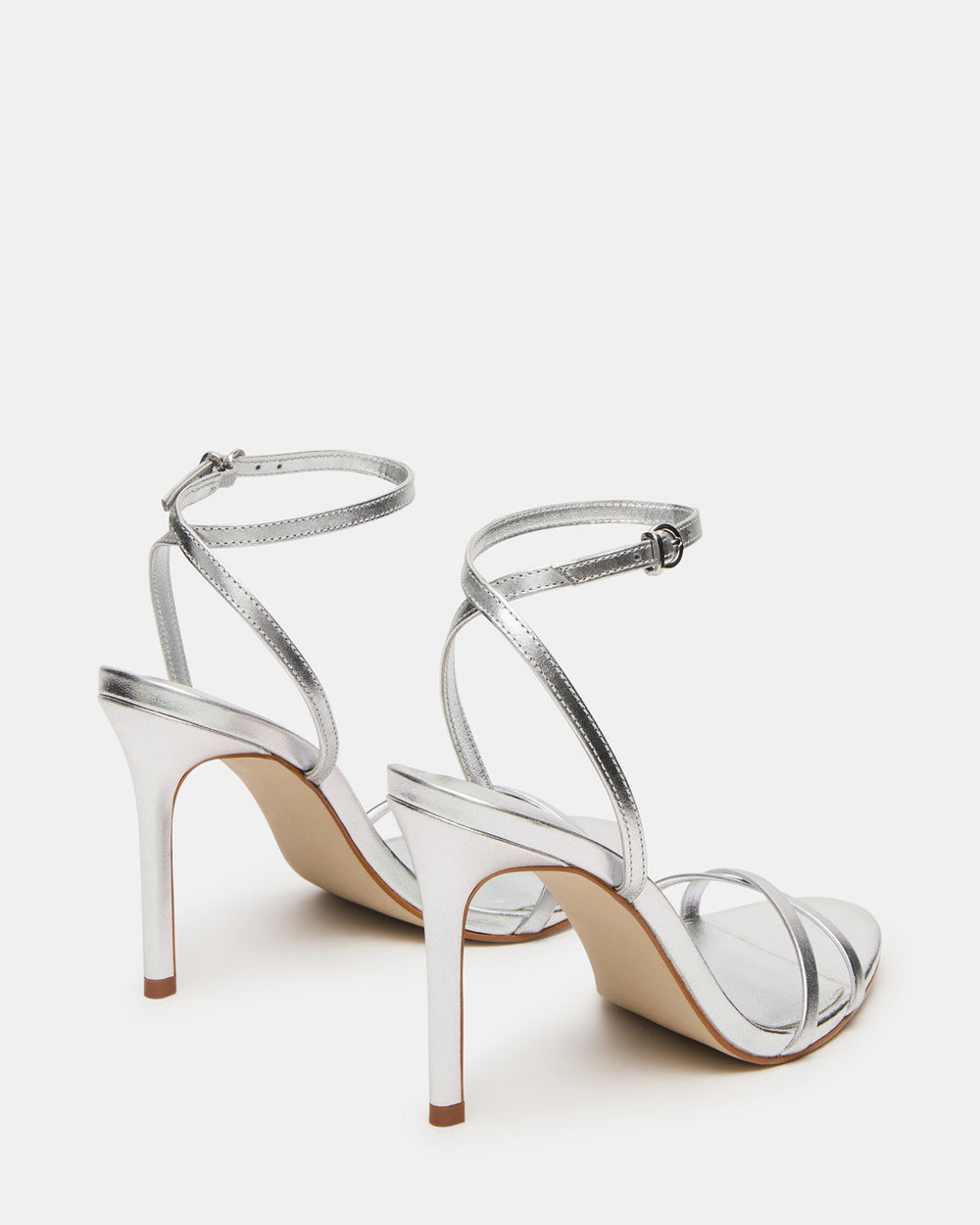JYPSEY Silver Leather Strappy Stiletto Women's Heel | Steve Madden Sale