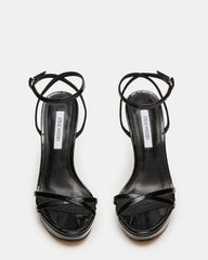 JUNI Black Patent Criss Cross Stiletto Ankle Strap Women's Heel | Steve Madden US