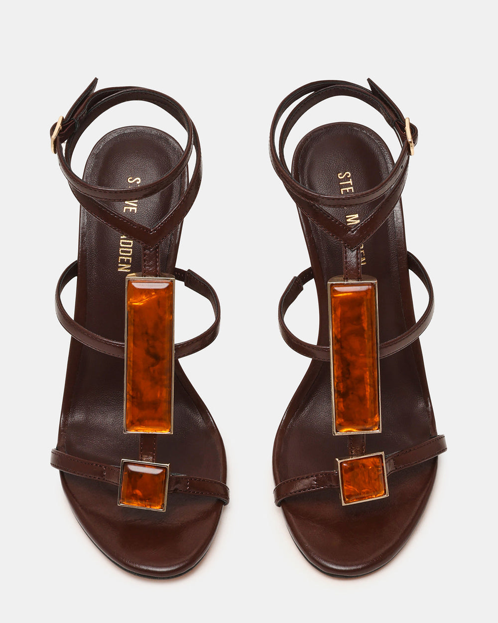 SHAYLEE Brown Stone Detail Strappy Stiletto Women's Heel | Steve Madden near me