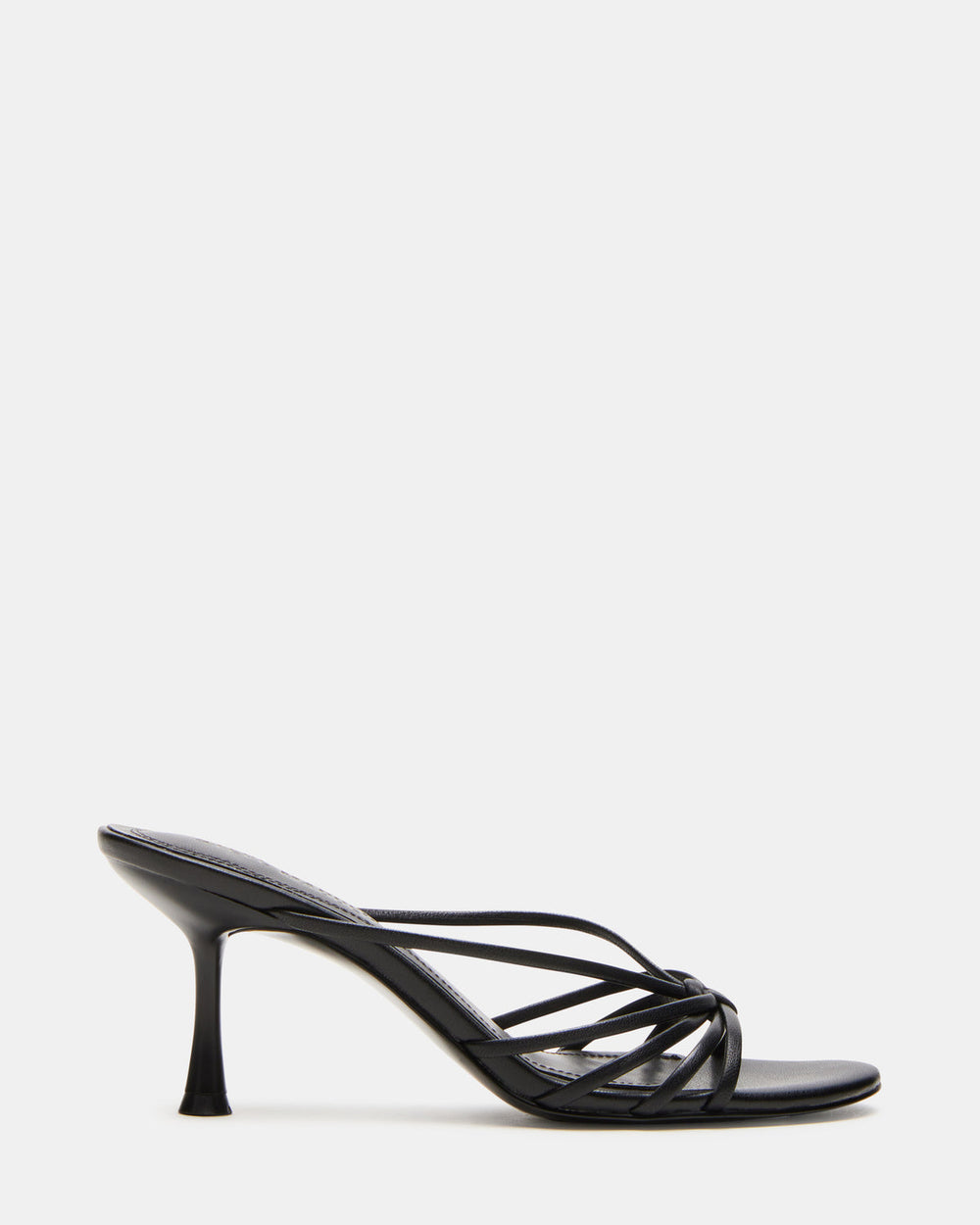 EDNA Black Leather Strappy Mule Women's Heel | Steve Madden US