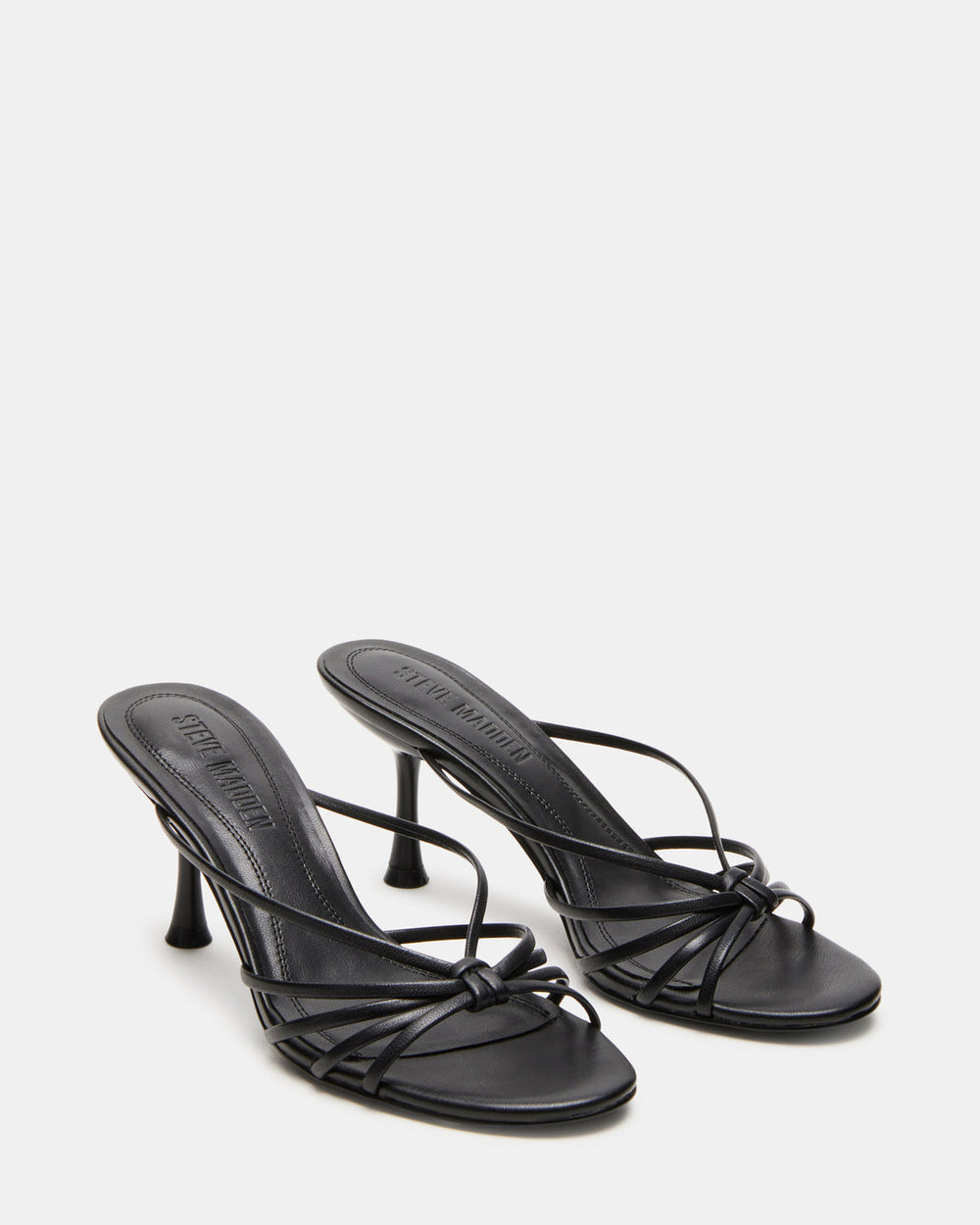 EDNA Black Leather Strappy Mule Women's Heel | Steve Madden US