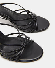 EDNA Black Leather Strappy Mule Women's Heel | Steve Madden US