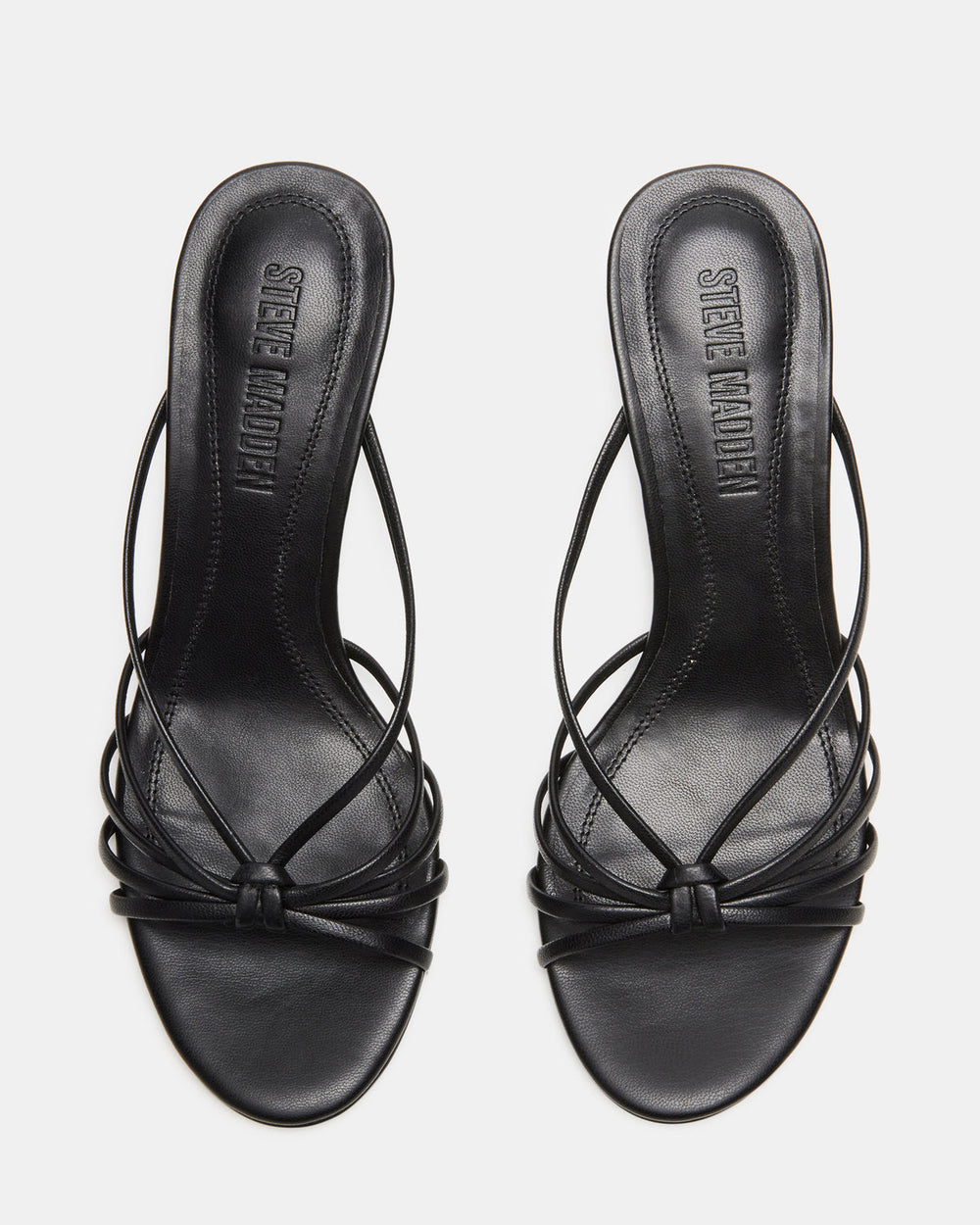 EDNA Black Leather Strappy Mule Women's Heel | Steve Madden US