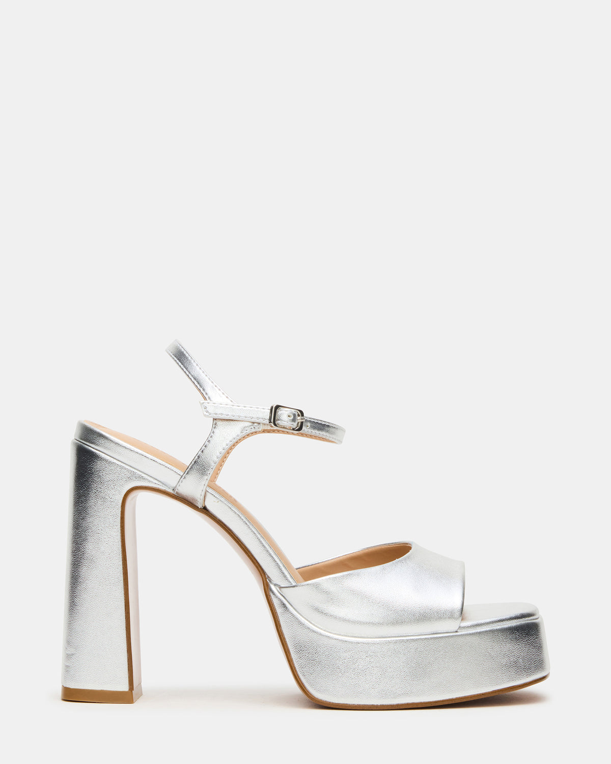 LIANDRA Silver Platform Square-Toe Strappy Women's Heel | Steve Madden for Sale